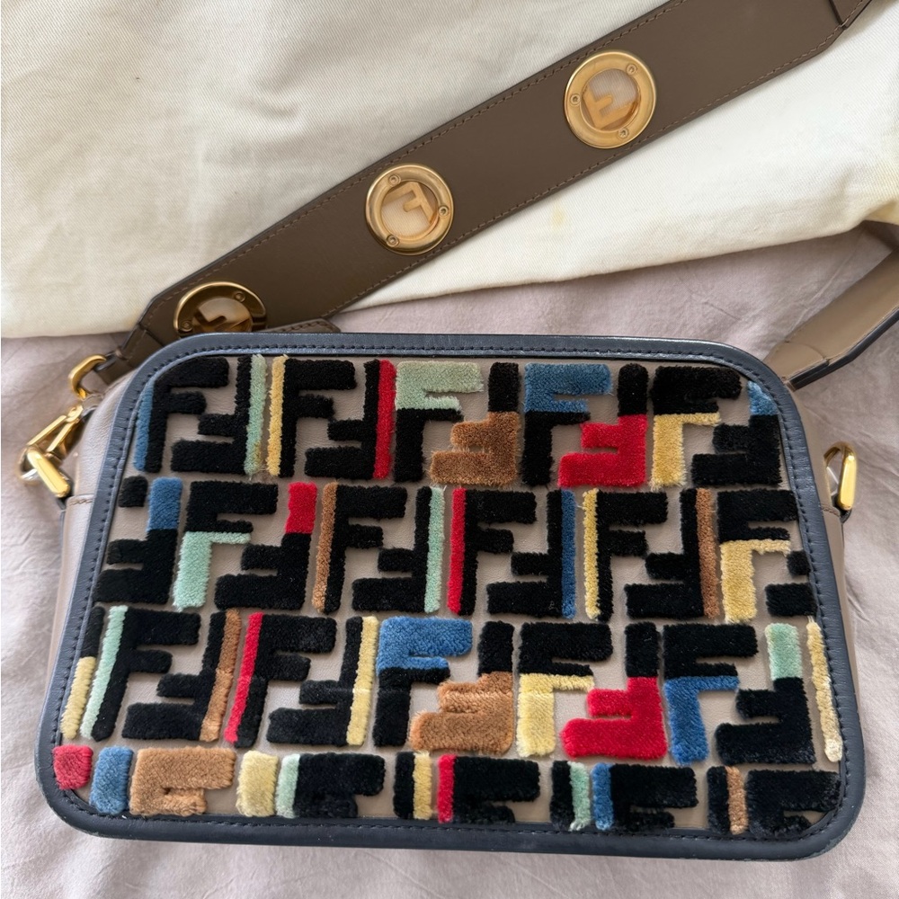 Fendi Multicolor Mink Leather Camera Shoulder Bag RARE